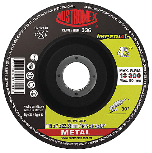 Disco DESBASTE DE METAL TIPO 27 IMPERIAL 4” X 1/4” X 5/8”