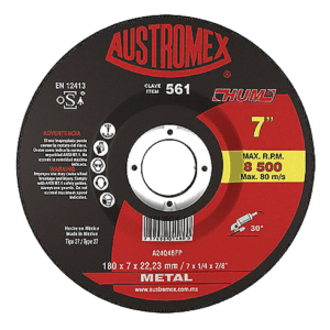 Disco de Corte DESBASTE DE METAL TIPO 27 HUM 7” x 1/4” x 7/8”