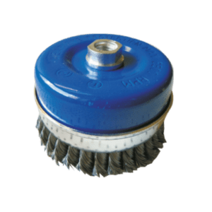 Cepillo Tipo Copa Alambre trenzado 3” rosca 5/8 industrial cal. 0.35 Mm